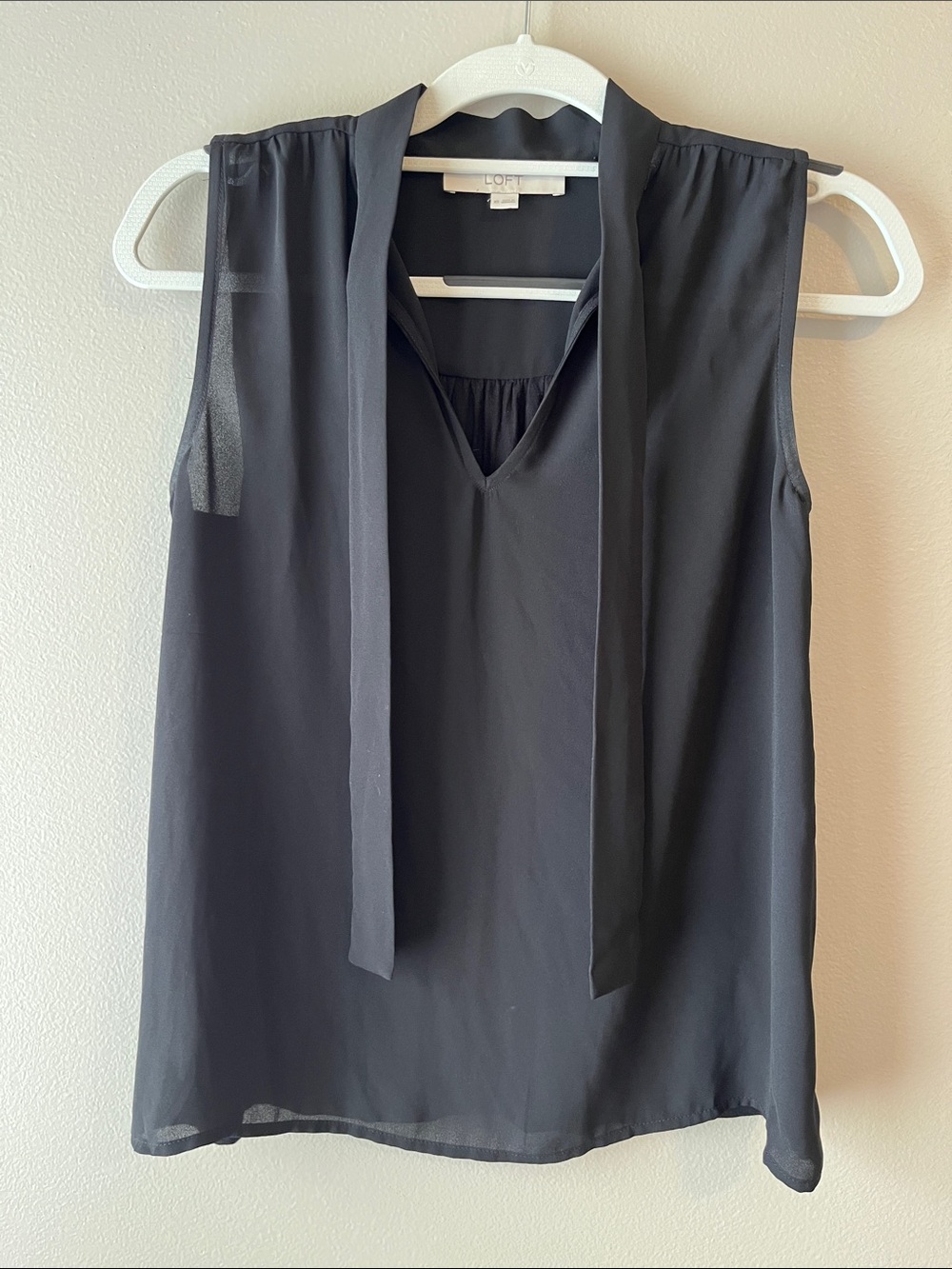 LOFT Black Sleeveless Tie-Detail Blouse
